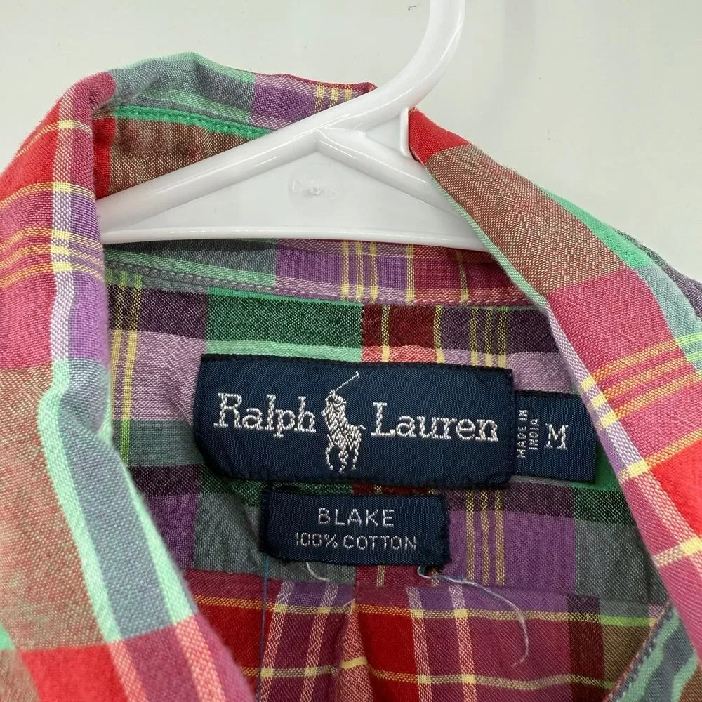 Polo Ralph Lauren Men's Blake Short Sleeve Green Red Button Up Shirt Size medium
